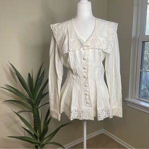 Vintage Karen Alexander Corset Style Lace Blouse Ivory Size 8